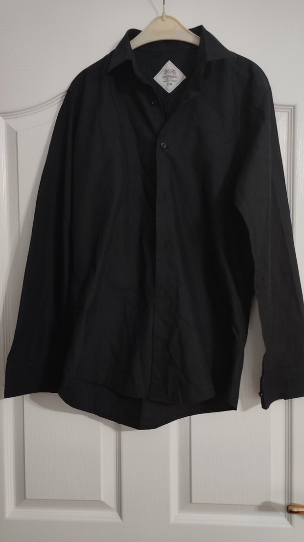 Düğmeli Siyah Erkek Gömlek, Uzun Kollu, Normal Boy - Görsel 2