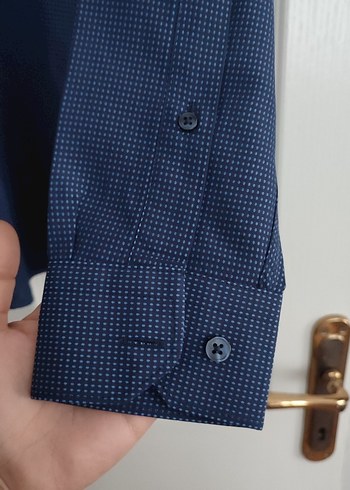 Düğmeli Lacivert Erkek Keten Gömlek - Görsel 5