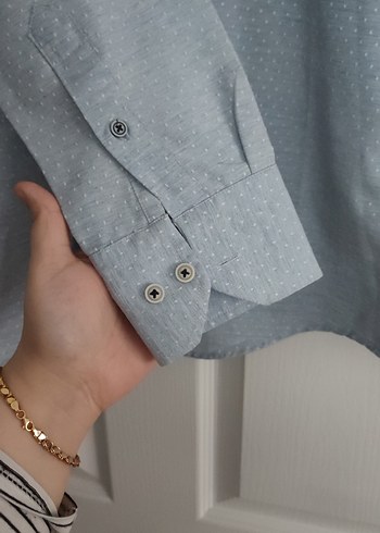 Gri Uzun Kollu Keten Erkek Gömlek - Görsel 3