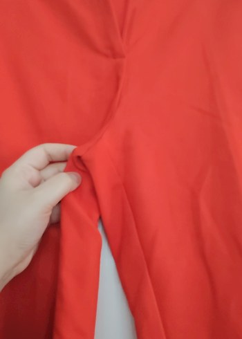 Kemerli Kırmızı Kadın Kumaş Pantolon - Görsel 3