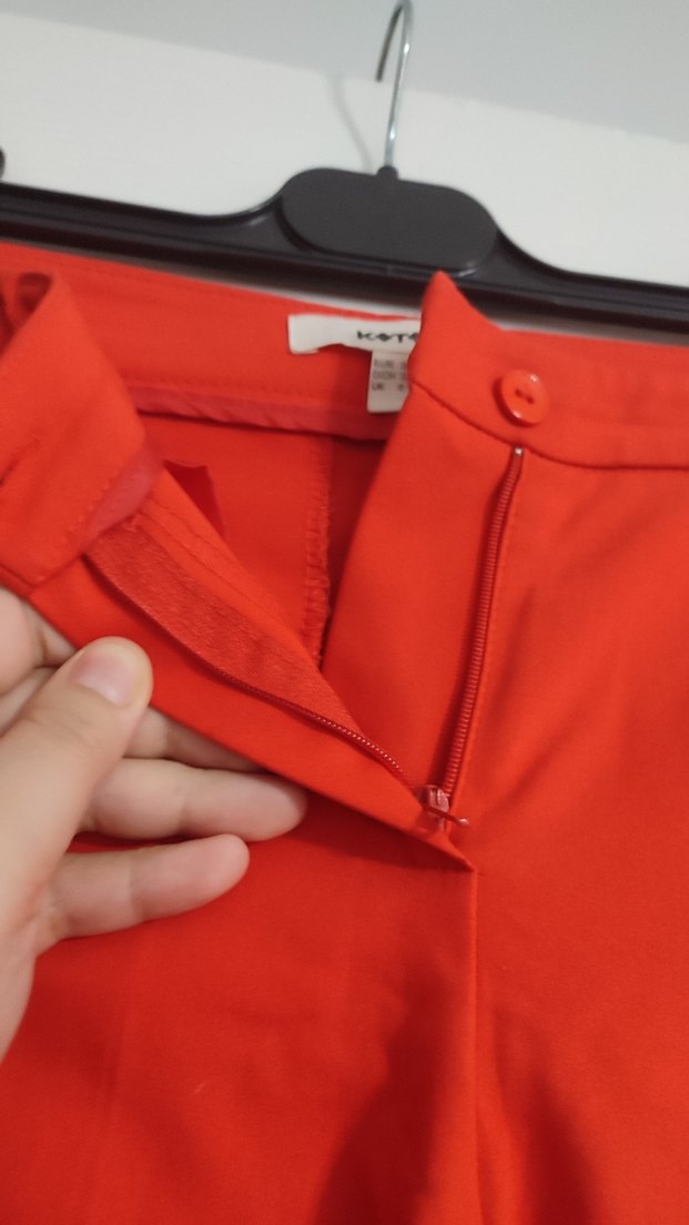 Kemerli Kırmızı Kadın Kumaş Pantolon - Görsel 4