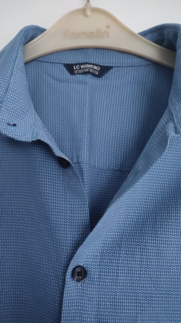 Düğmeli Mavi Keten Gömlek - Görsel 2