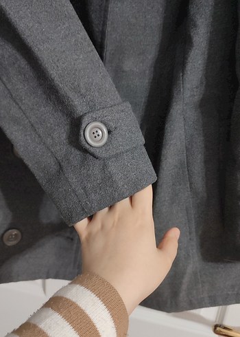 Düğmeli Gri Midi  Kaban - Görsel 4