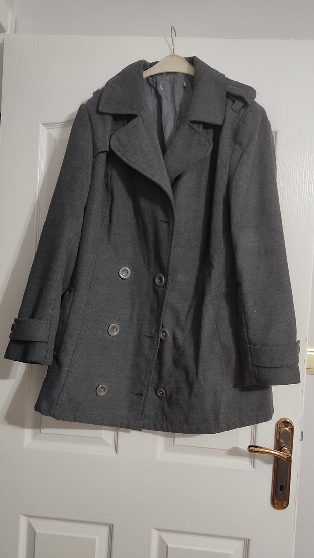 Düğmeli Gri Midi  Kaban - Görsel 2