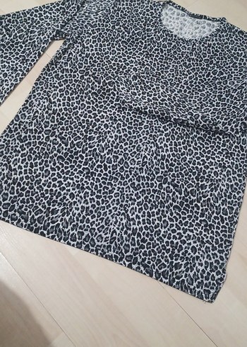Diğer Gri Leopar Desenli Uzun Kollu Kadın Bluz