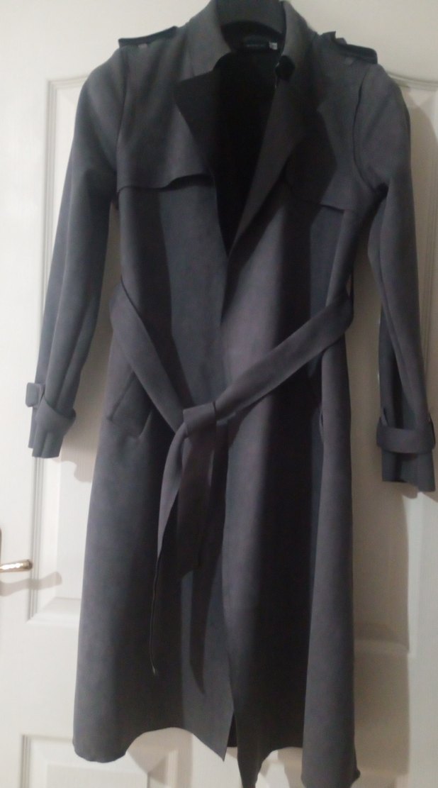 Gri Süet Uzun Kadın Trençkot - Görsel 3