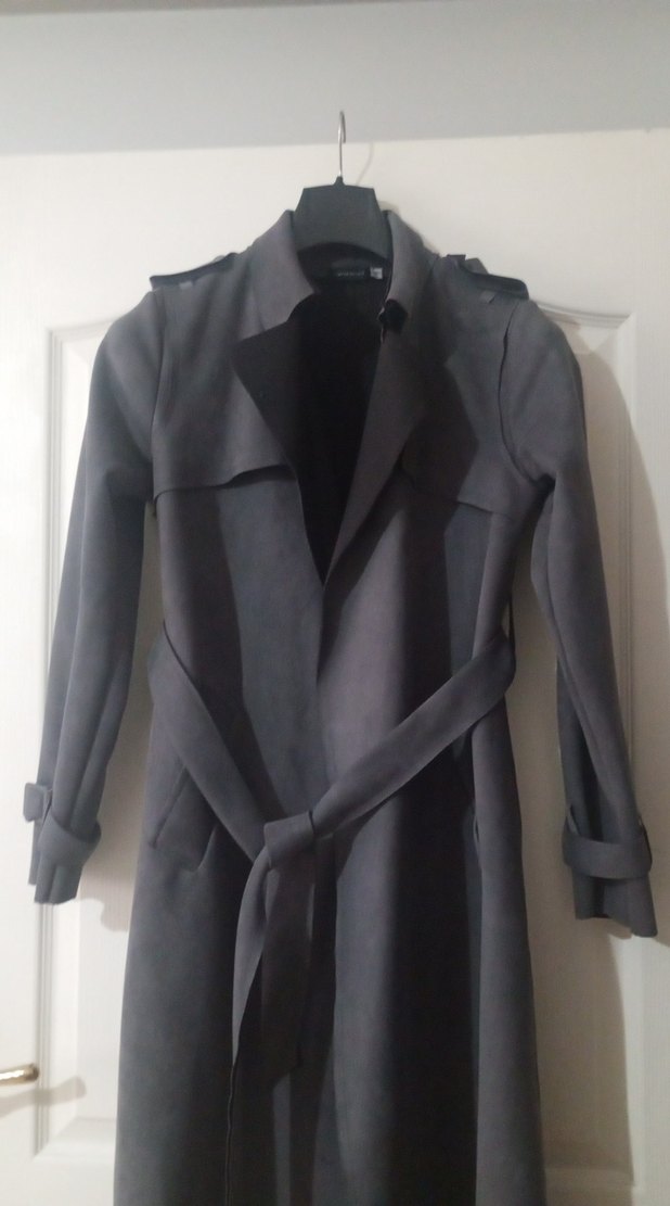 Gri Süet Uzun Kadın Trençkot - Görsel 2