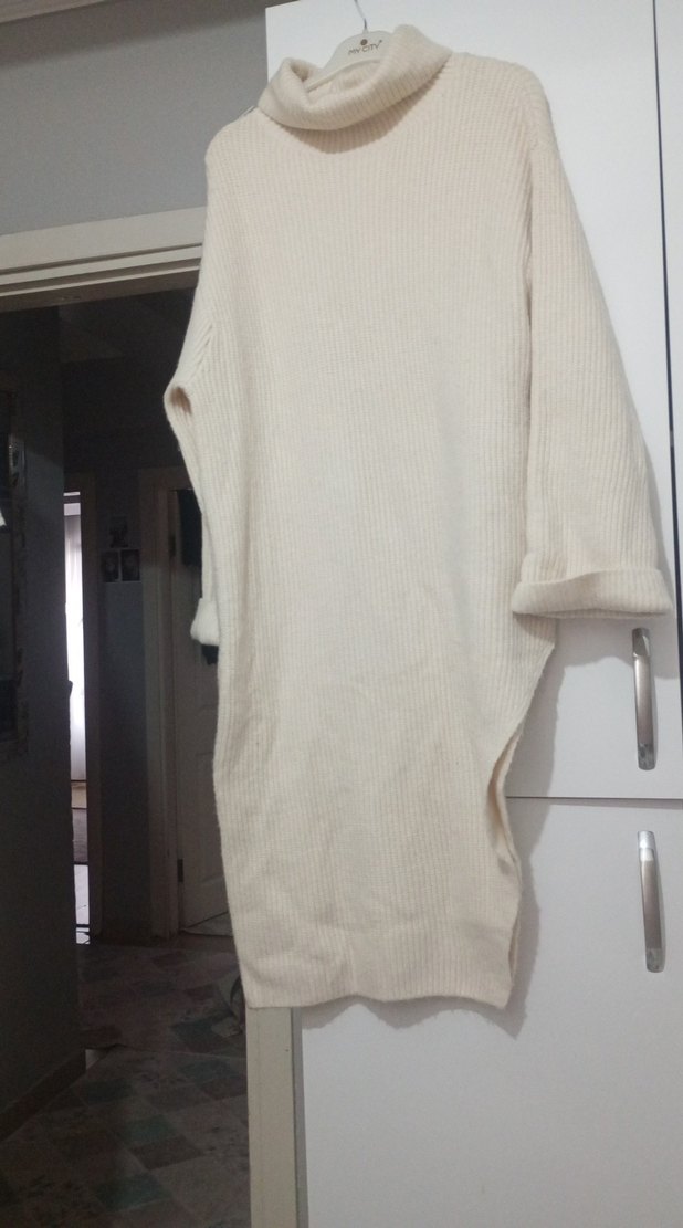 Kadın Beyaz Balıkçı Yaka Triko Kazak - Görsel 3