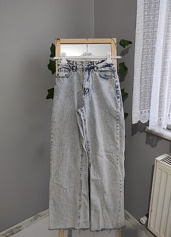 Kar Yıkama Yüksek Bel Bol Paça Jeans