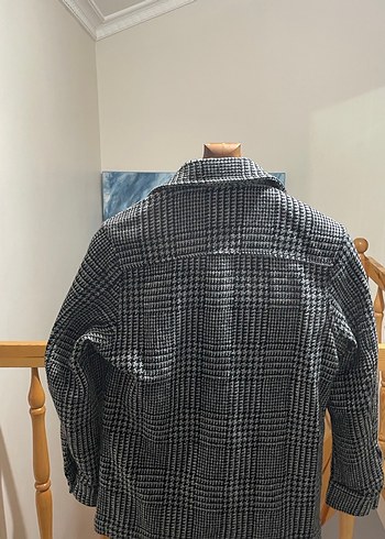 Düğmeli Gri Çizgili Desenli Zara Oversize Ceket - Görsel 4