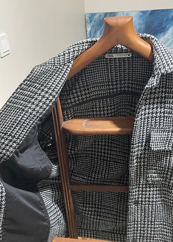 Düğmeli Gri Çizgili Desenli Zara Oversize Ceket - Görsel 3