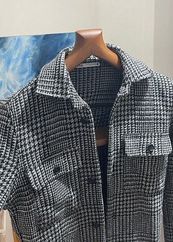 Düğmeli Gri Çizgili Desenli Zara Oversize Ceket - Görsel 2