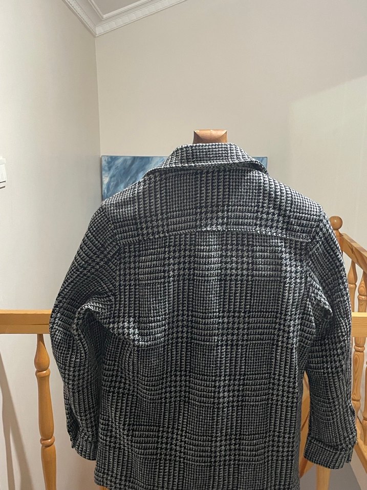 Düğmeli Gri Çizgili Desenli Zara Oversize Ceket - Görsel 4