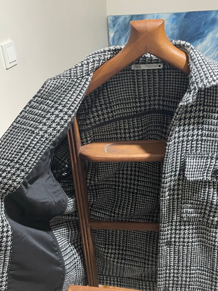 Düğmeli Gri Çizgili Desenli Zara Oversize Ceket - Görsel 3