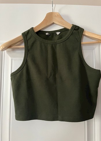 Kadın Koyu Yeşil Kolsuz Crop Top