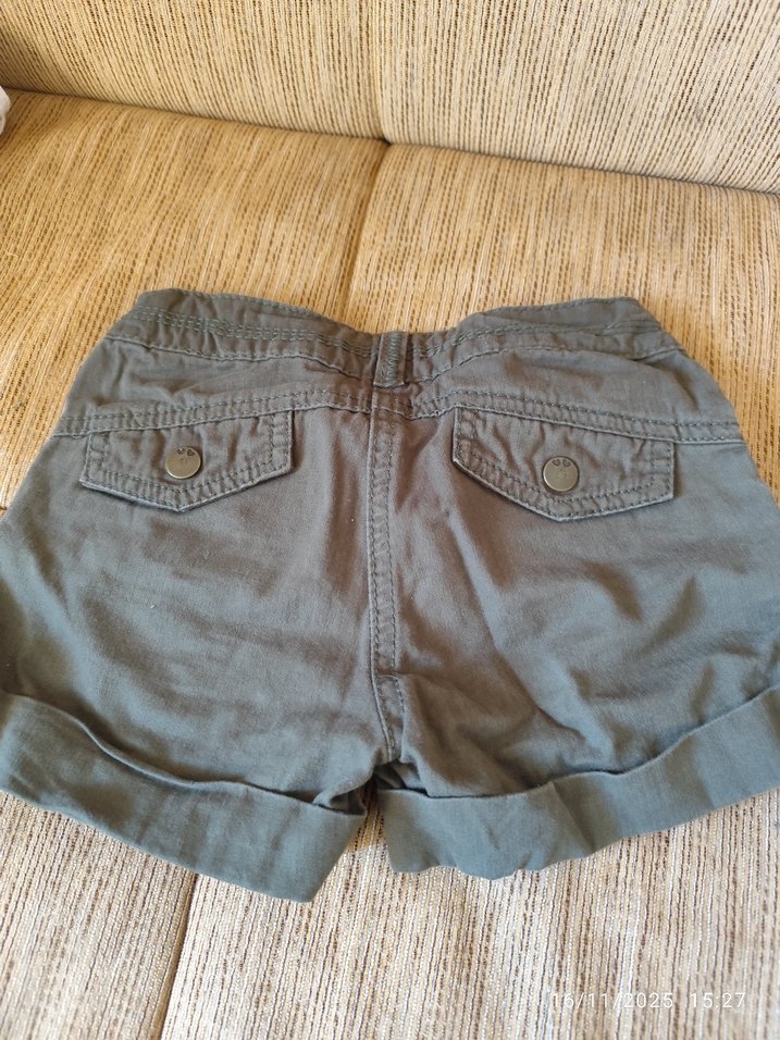 Düğmeliasker yesilii Keten kız çocuk  Şortu - Görsel 3
