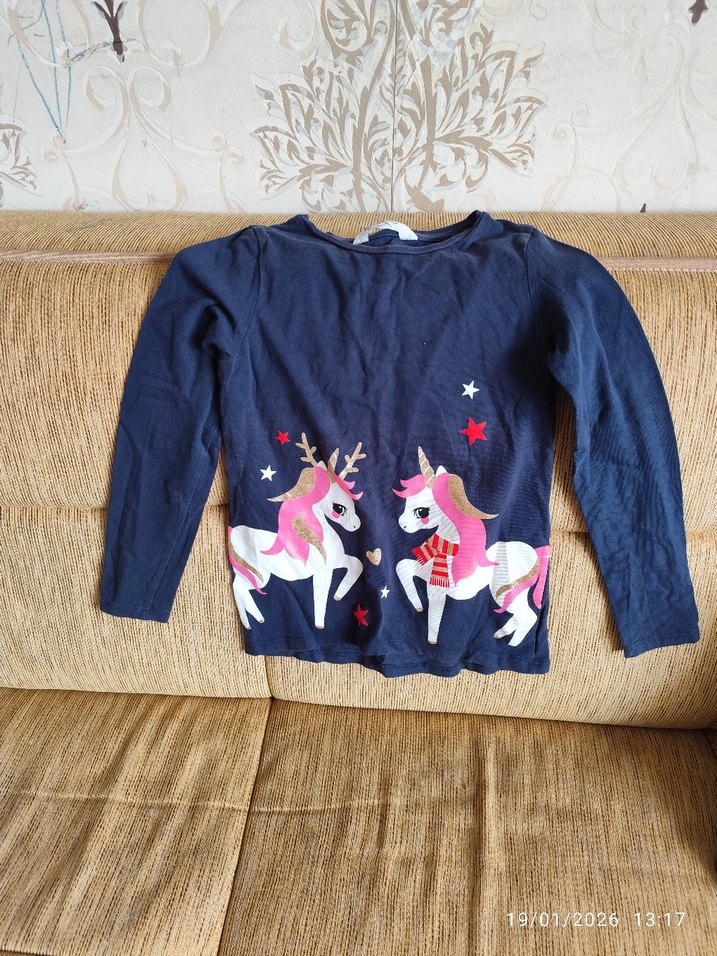 Kız Çocuk Lacivert Uzun Kollu Unicorn Tişört - Görsel 2