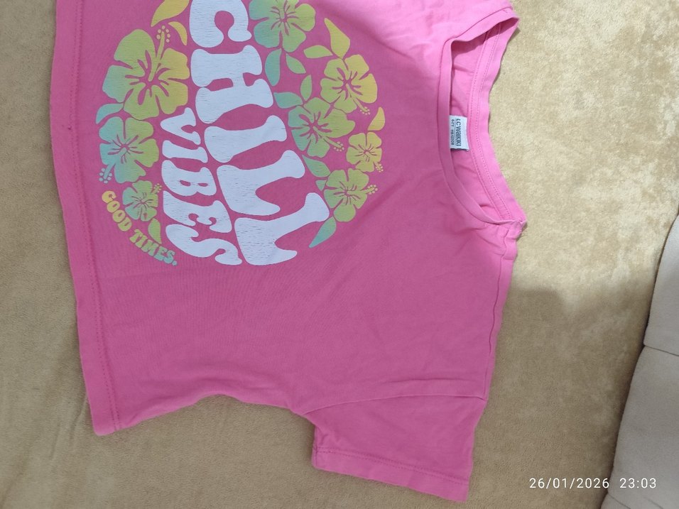 Pembe Çiçek Baskılı Kız Tişörtü - Görsel 2