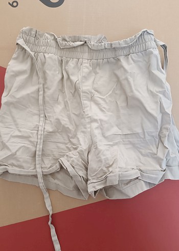 Diğer Bej Kemerli Kadın Keten Mini Şort