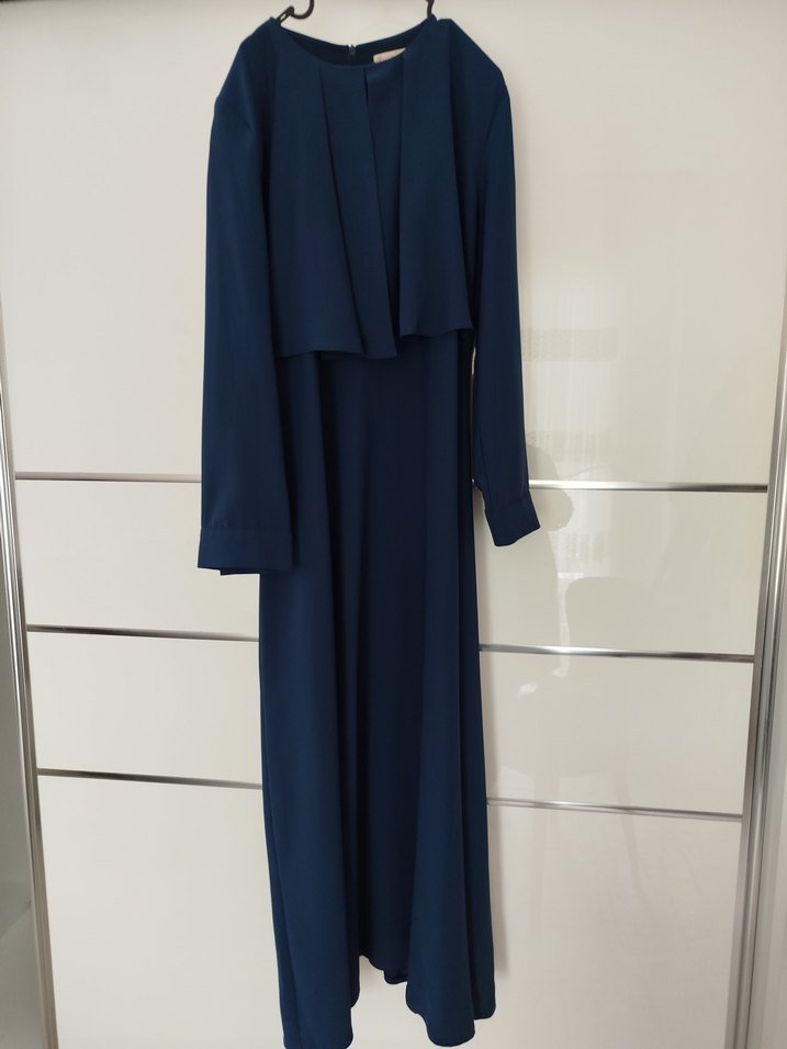 Drapeli Lacivert Uzun Kadın Elbise - Görsel 2