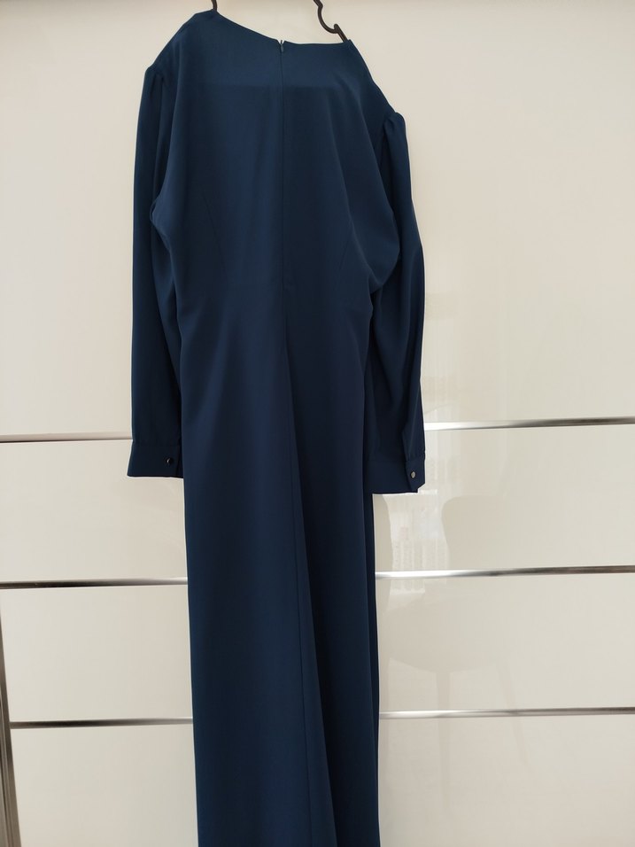 Drapeli Lacivert Uzun Kadın Elbise - Görsel 3