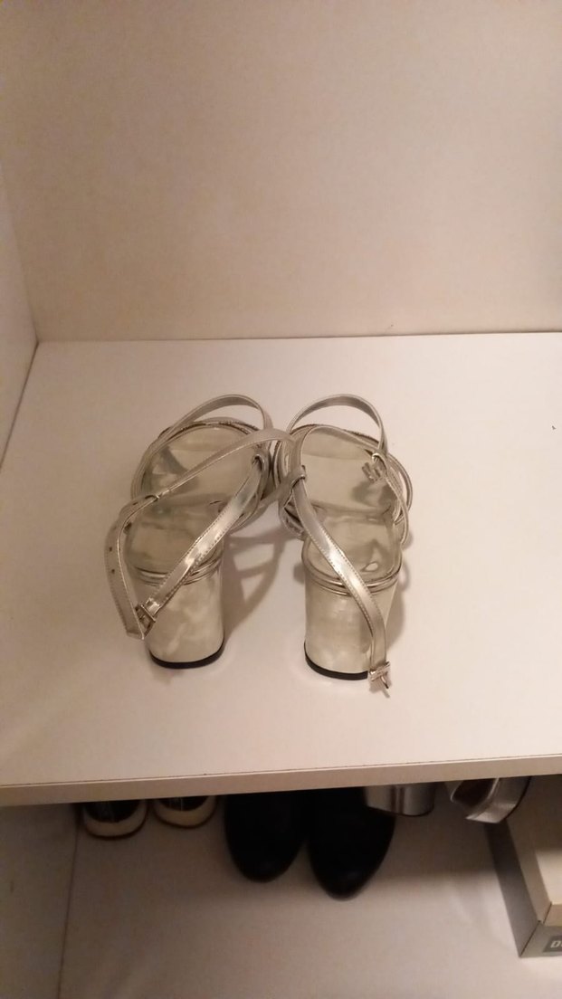 Metalik Gri Kadın Dolgu Topuklu Sandalet - Görsel 2