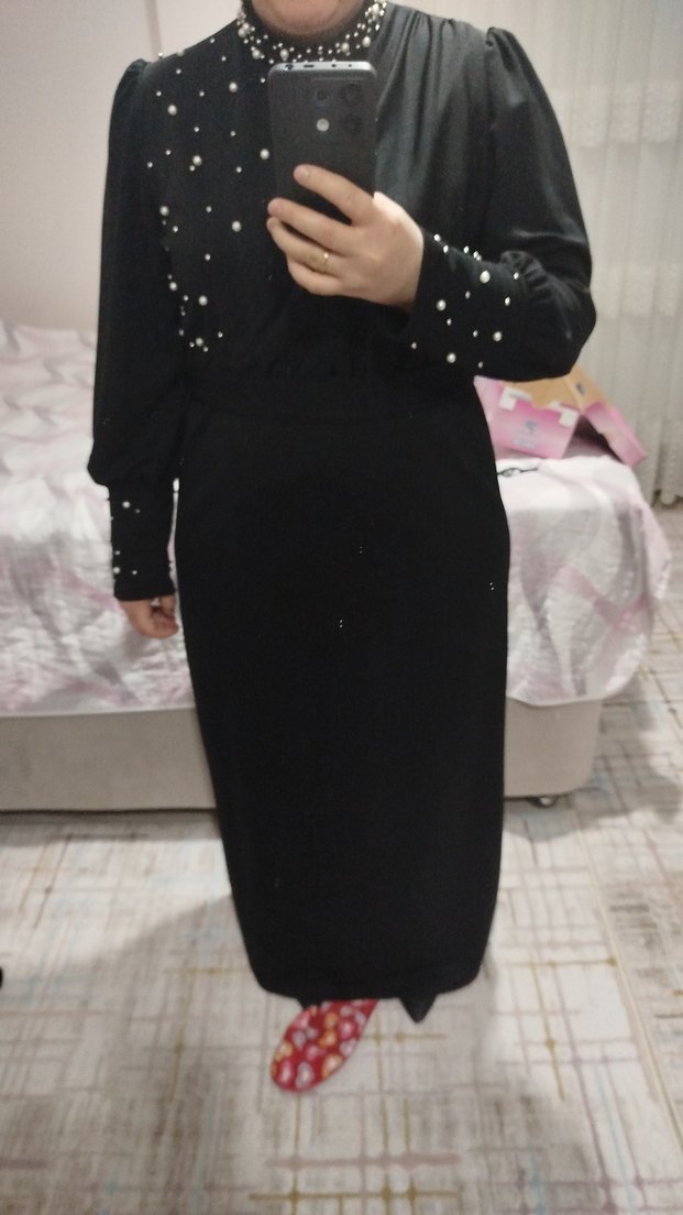 Siyah Uzun Kollu Payetli Abiye Elbise - Görsel 2