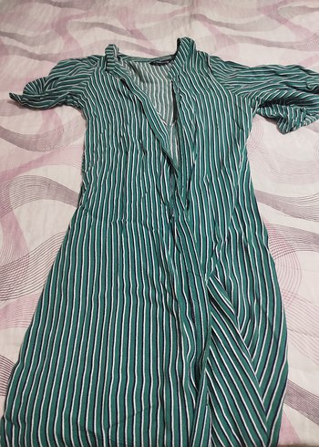 gömlek elbise midi boy çizgili yeşil - Görsel 2
