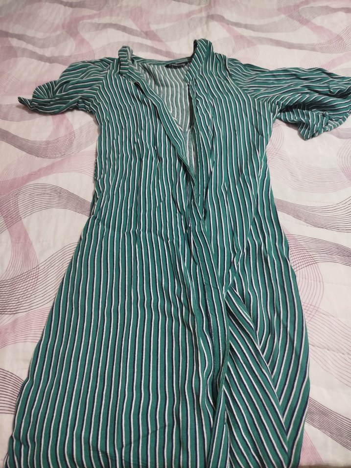 gömlek elbise midi boy çizgili yeşil - Görsel 2