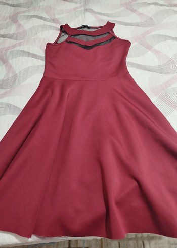 Bordo V-Yaka Kolsuz Midi Elbise - Görsel 2