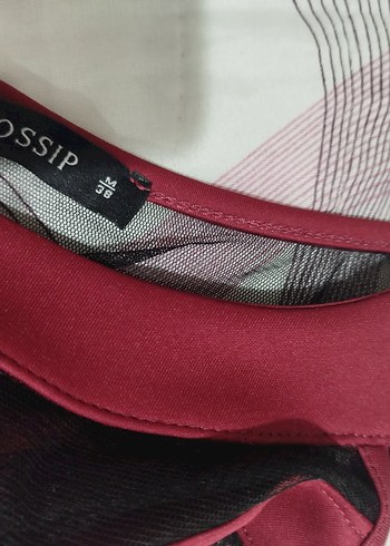 Bordo V-Yaka Kolsuz Midi Elbise - Görsel 3