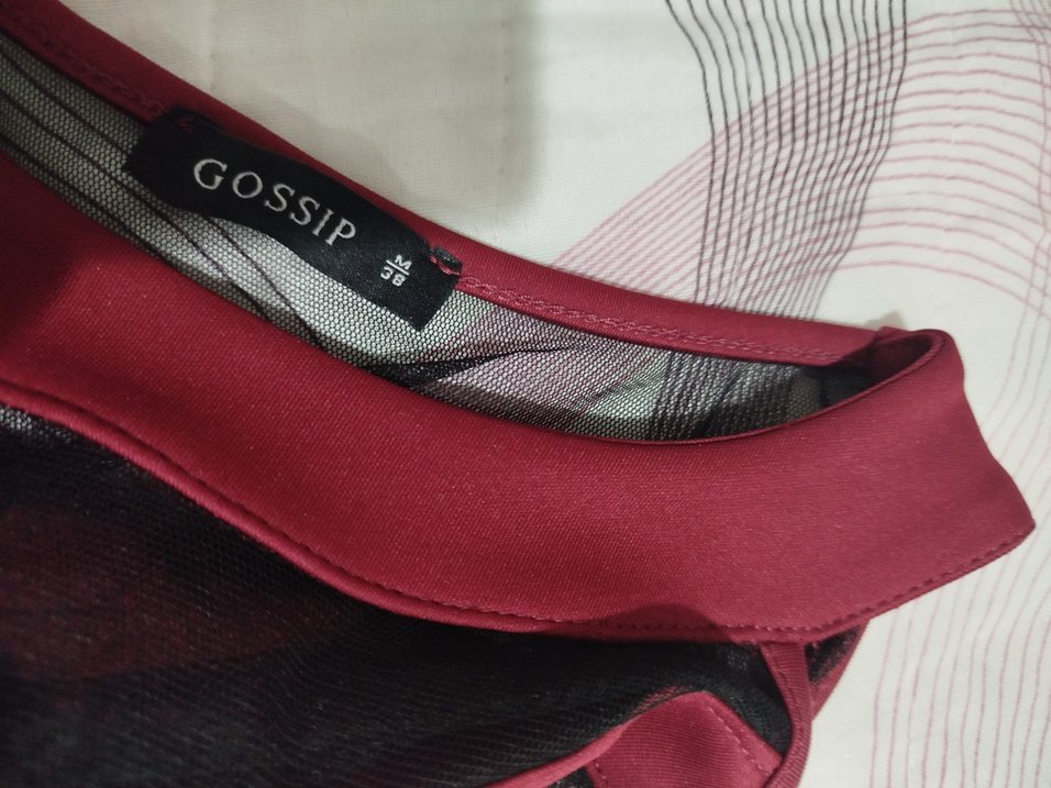 Bordo V-Yaka Kolsuz Midi Elbise - Görsel 3