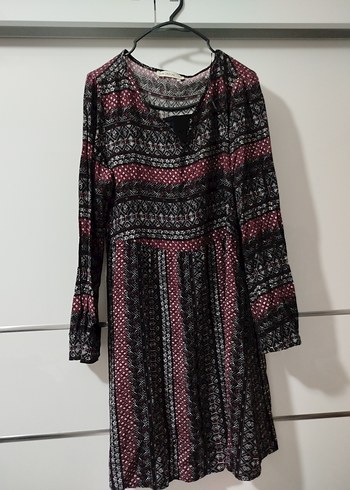 Bordo Desenli Uzun Örme Bohem Elbise - Görsel 3