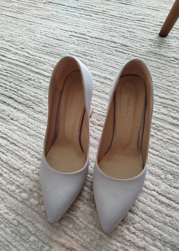 gümüş Saten Stiletto Kadın Ayakkabı 9.cm - Görsel 2
