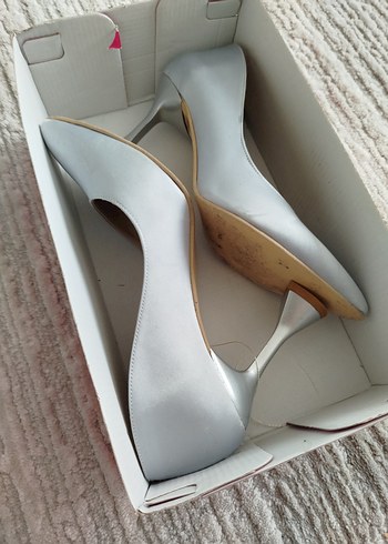 gümüş Saten Stiletto Kadın Ayakkabı 9.cm - Görsel 4