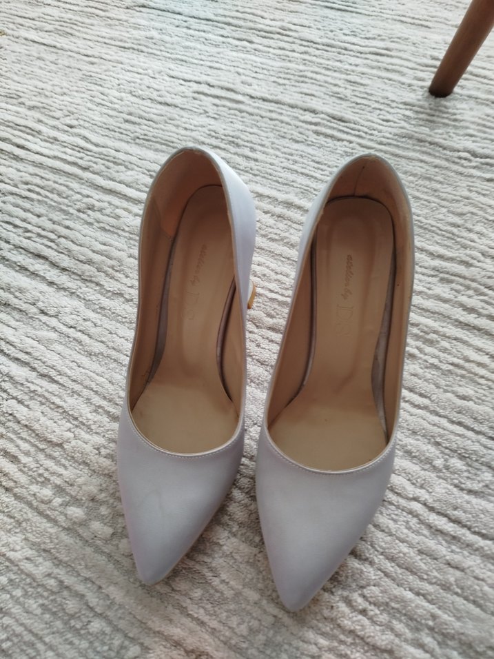 gümüş Saten Stiletto Kadın Ayakkabı 9.cm - Görsel 2