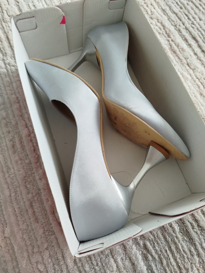 gümüş Saten Stiletto Kadın Ayakkabı 9.cm - Görsel 4