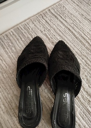 Siyah Nakışlı Kadın Terlikler Wedge Topuklu - Görsel 4