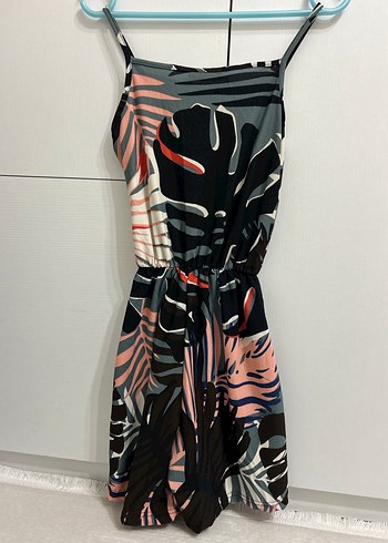 Kadın Çok Renkli Bağlamalı Kısa Tulum - Görsel 2