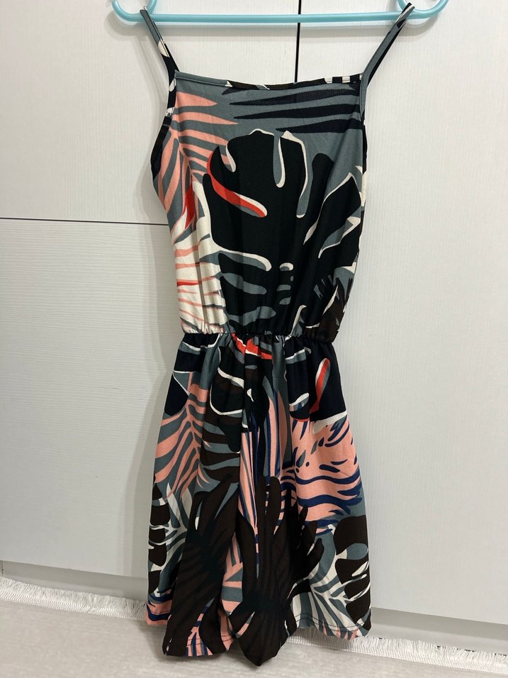 Kadın Çok Renkli Bağlamalı Kısa Tulum - Görsel 2