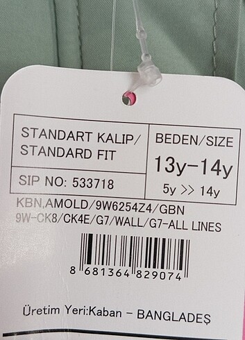 13-14 Yaş Beden Kız çocuk mont