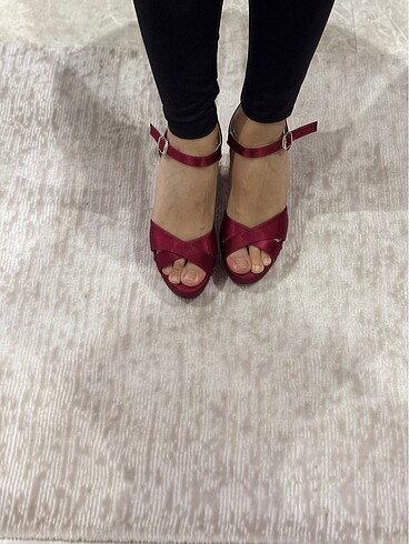 Bordo platform topuklu ayakkabı - Görsel 5