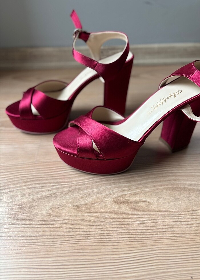 Bordo platform topuklu ayakkabı - Görsel 2