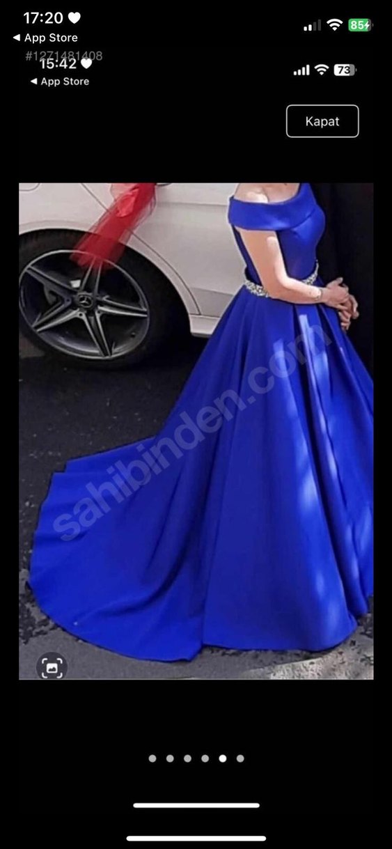 Uzun Saks Mavisi Abiye Elbise - Görsel 4