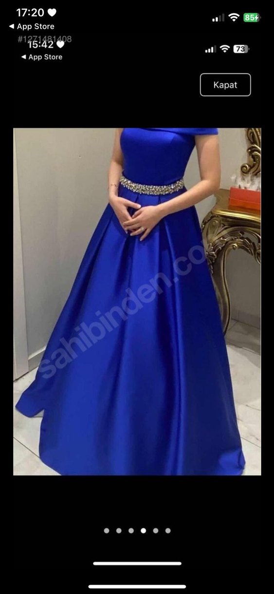 Uzun Saks Mavisi Abiye Elbise - Görsel 3