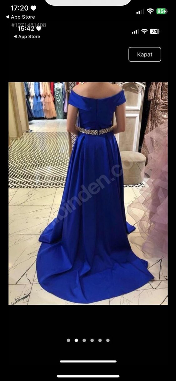 Uzun Saks Mavisi Abiye Elbise - Görsel 2