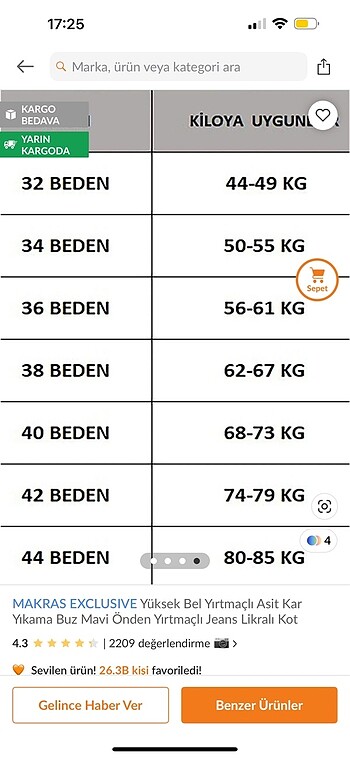 42 Beden yüksel bel yırtmaçlı jeans kar yıkamalı