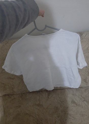 Düğmeli Beyaz Keten kiz cocuk Gömlek - Görsel 2