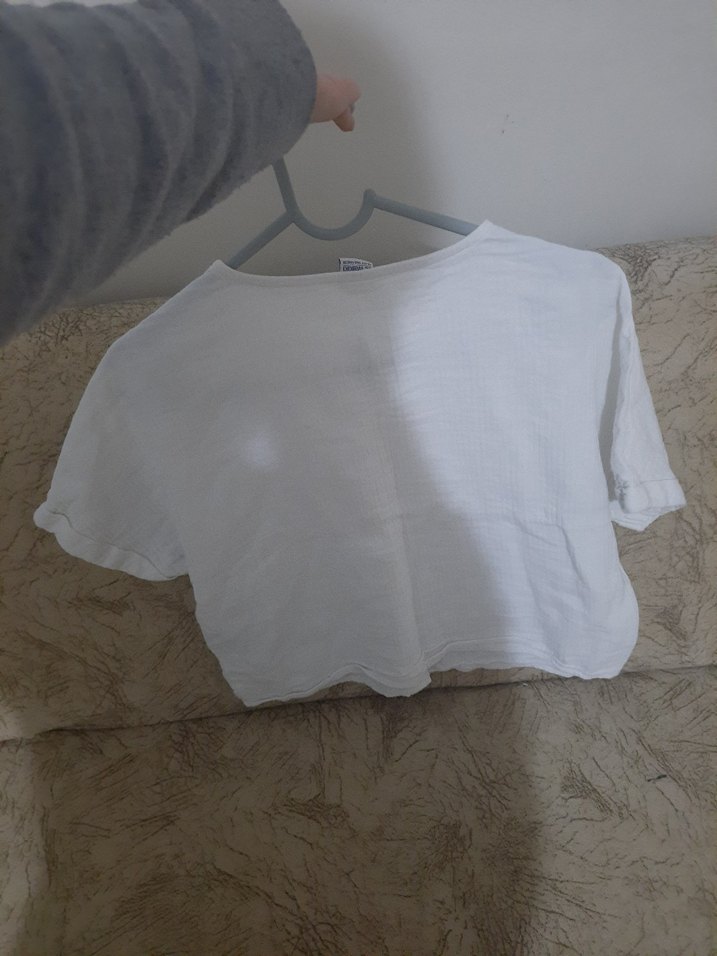 Düğmeli Beyaz Keten kiz cocuk Gömlek - Görsel 2