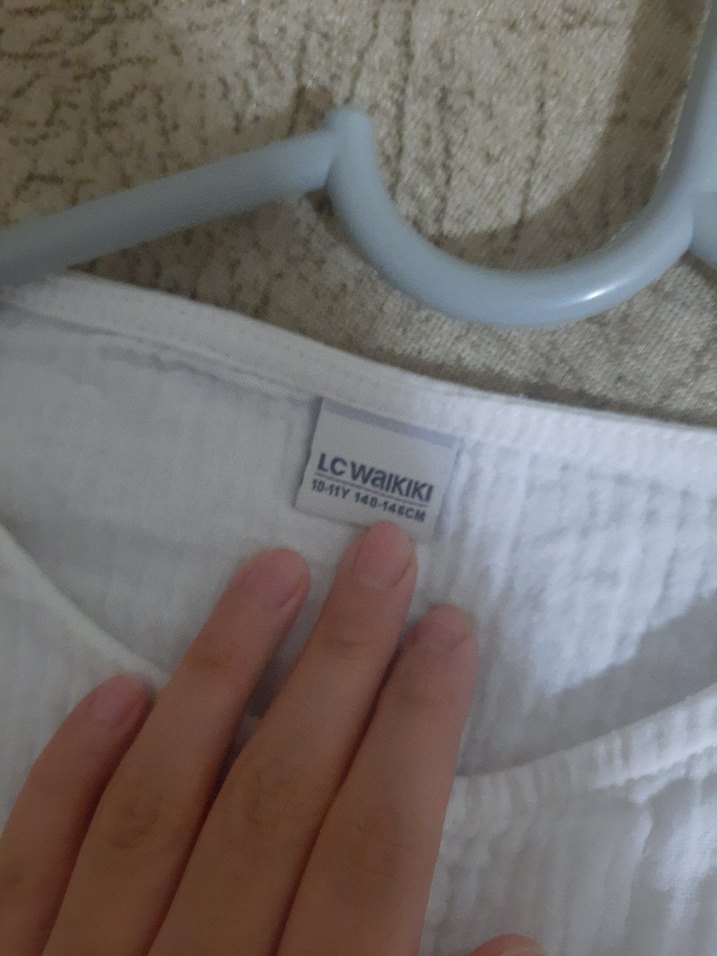 Düğmeli Beyaz Keten kiz cocuk Gömlek - Görsel 3